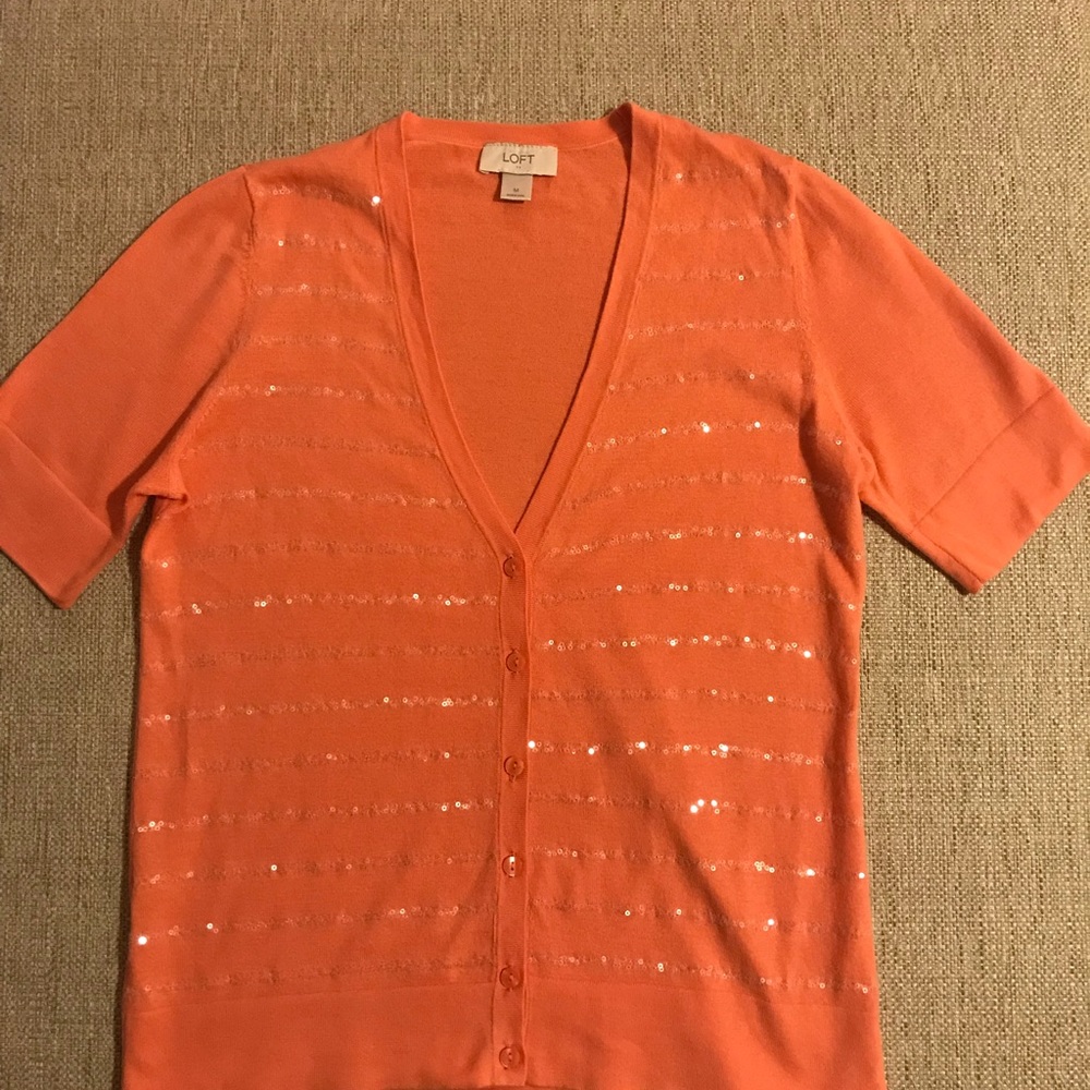 Loft coral short sleeved cardigan.  Size medium.